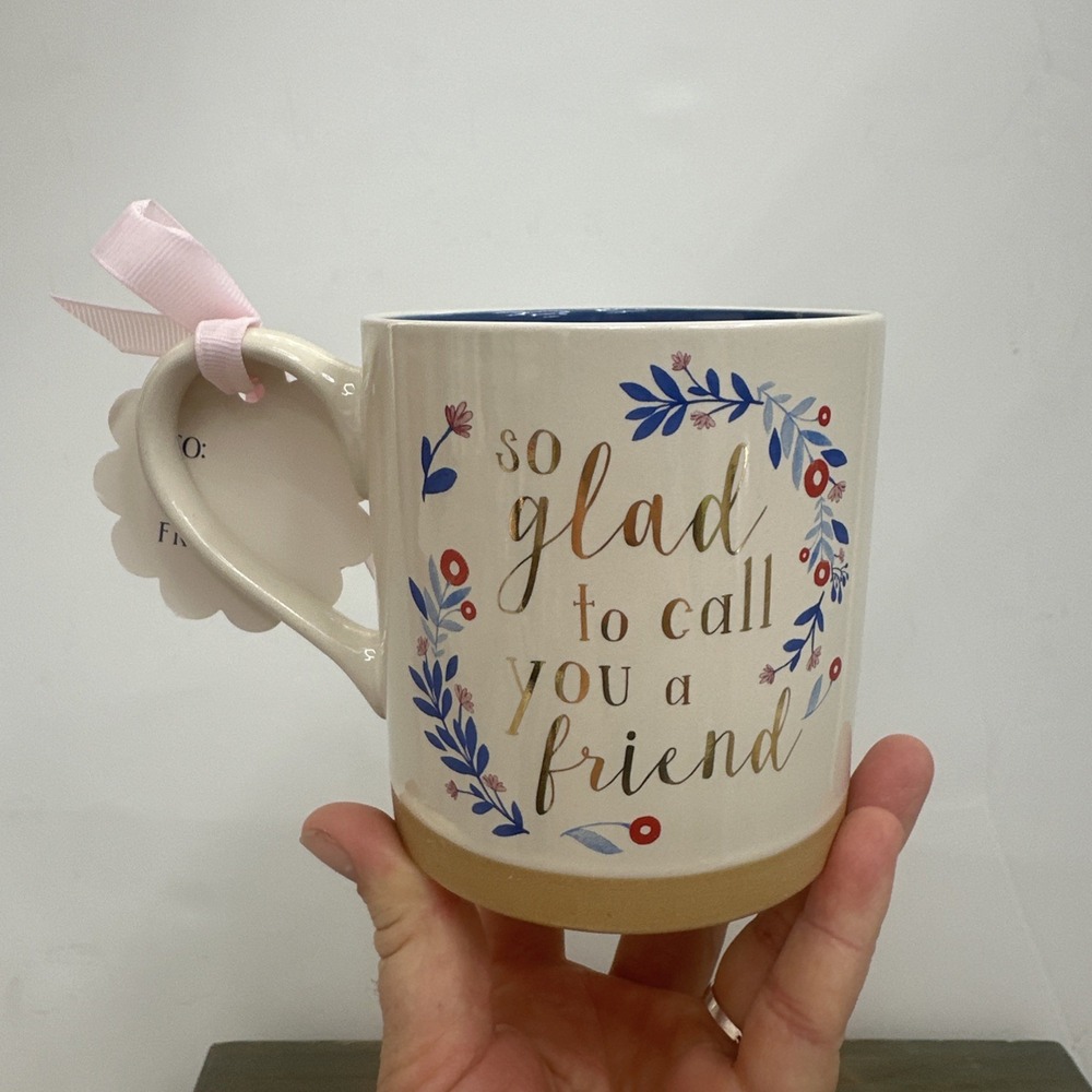 Sunday Morning Mug Friend Gift Ceramic Coffee Cup Floral Gold Friendship Quote